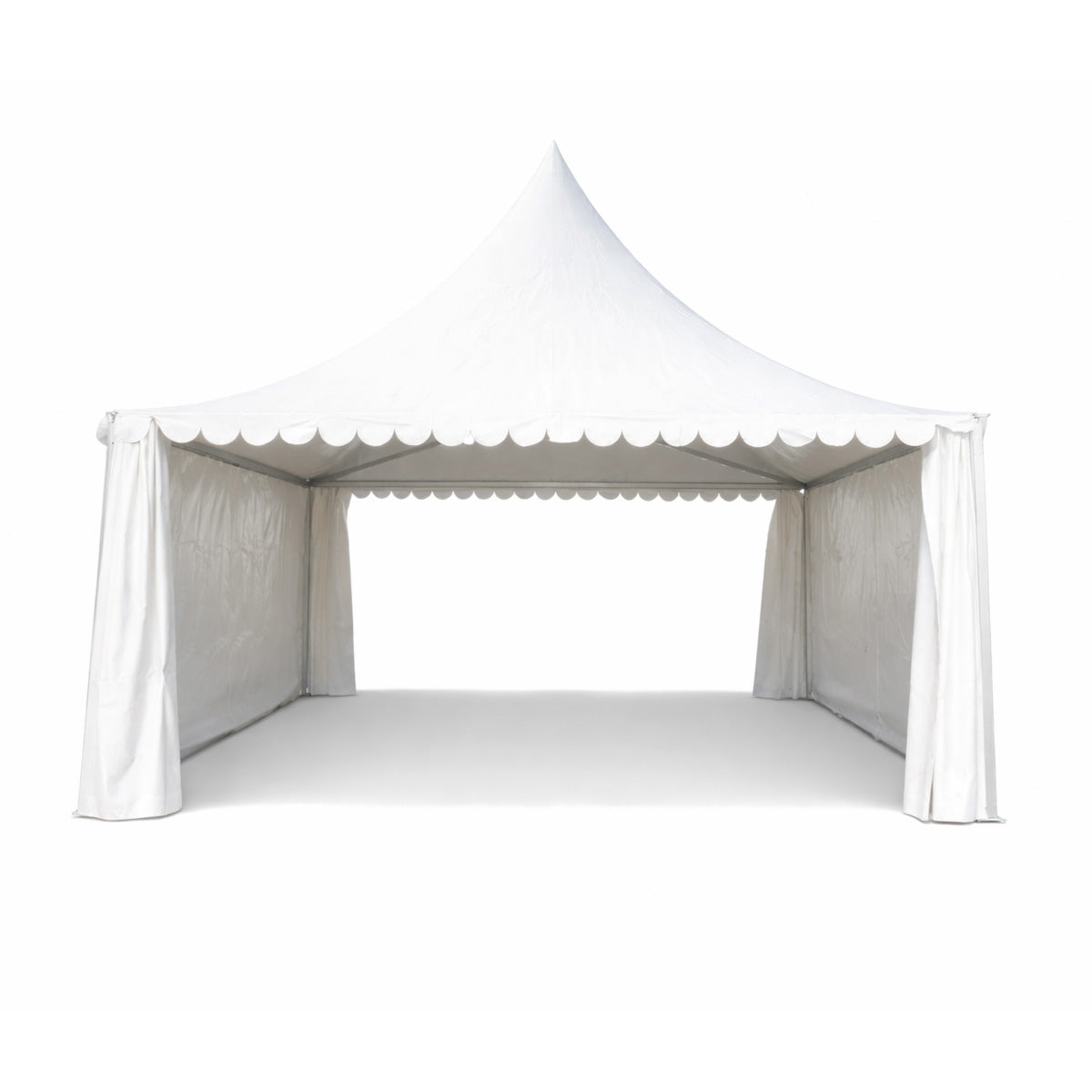 Pagoda típusú rendezvénysátor 6x6m, fehér UV-álló vízhatlan, PVC 950g/m2 tetőzet, alumínium keret 64x64x3mm