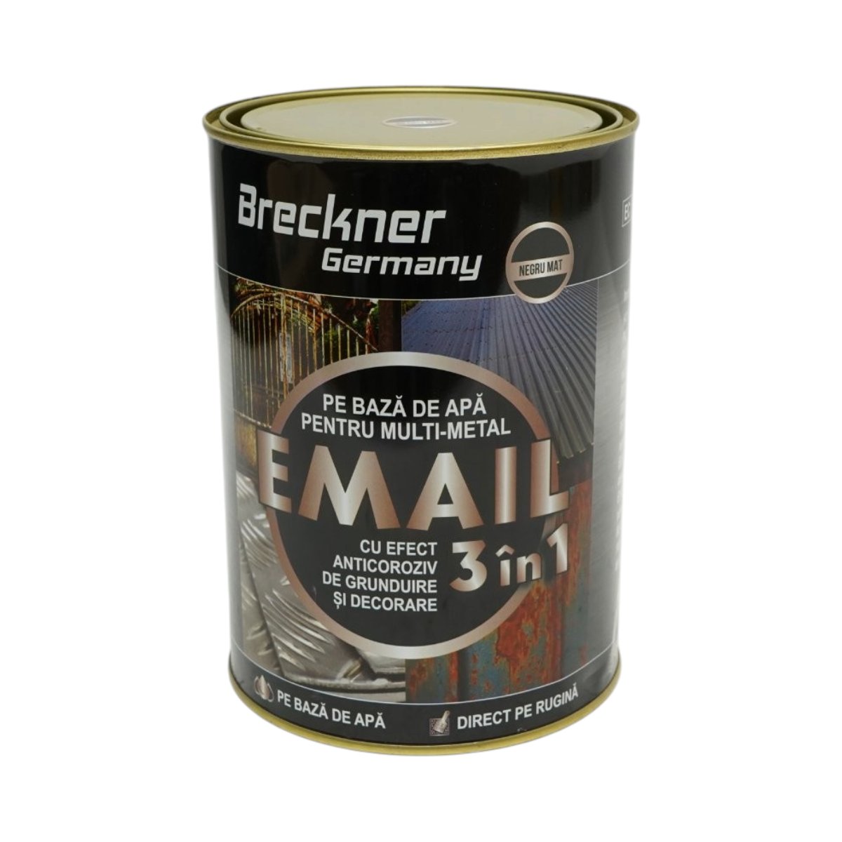 3 az 1-ben rozsdagátló zománcfesték matt fekete fémhez 2kg, közvetlenül a rozsdára, vízalapú Breckner Germany