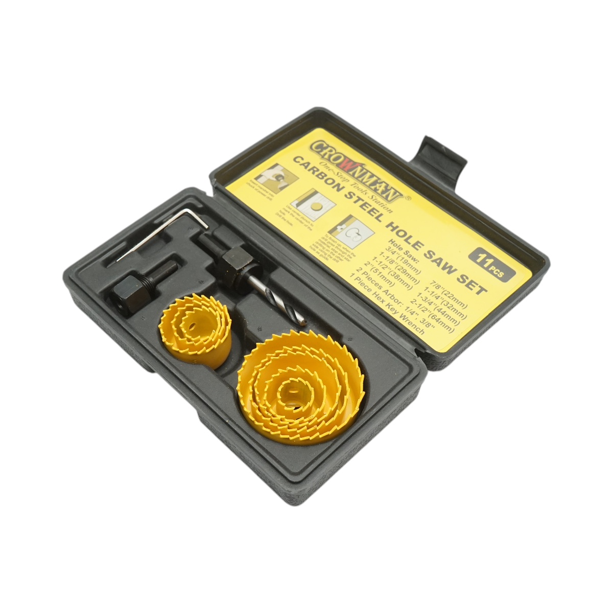 Szénacél kör alakú magkészlet 19-64mm fához, gipszkartonhoz, PVC-hez 11 db Crownman