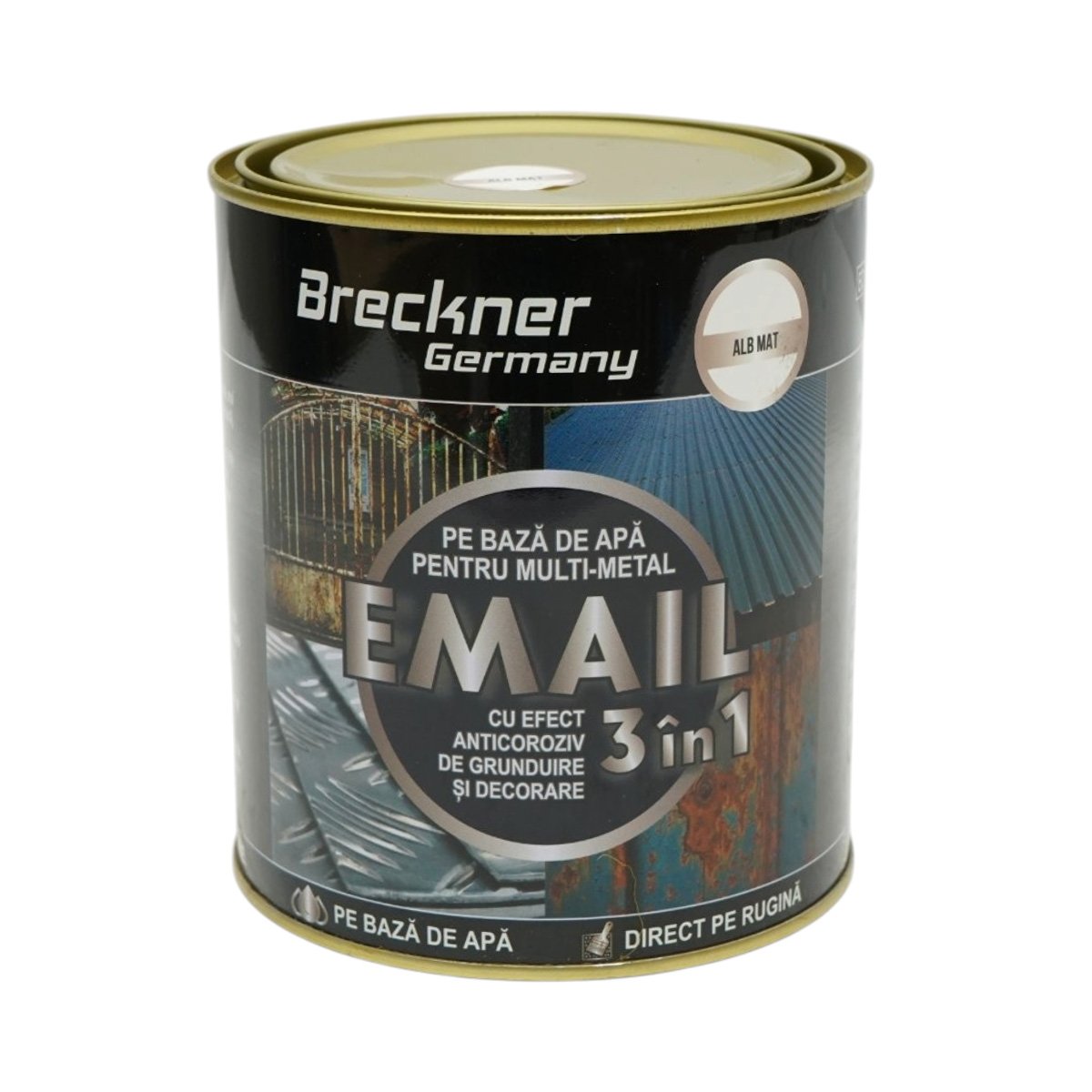 Breckner Germany 3 in 1 rozsdagátló zománcfesték fehér matt fém felületekhez 750g, közvetlenül a rozsdára, vízalapú