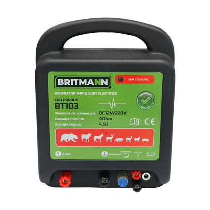 Impulzusgenerátor készülék DC 12/220V, 4,5 Joule 40km elektromos kerítéshez BRITMANN