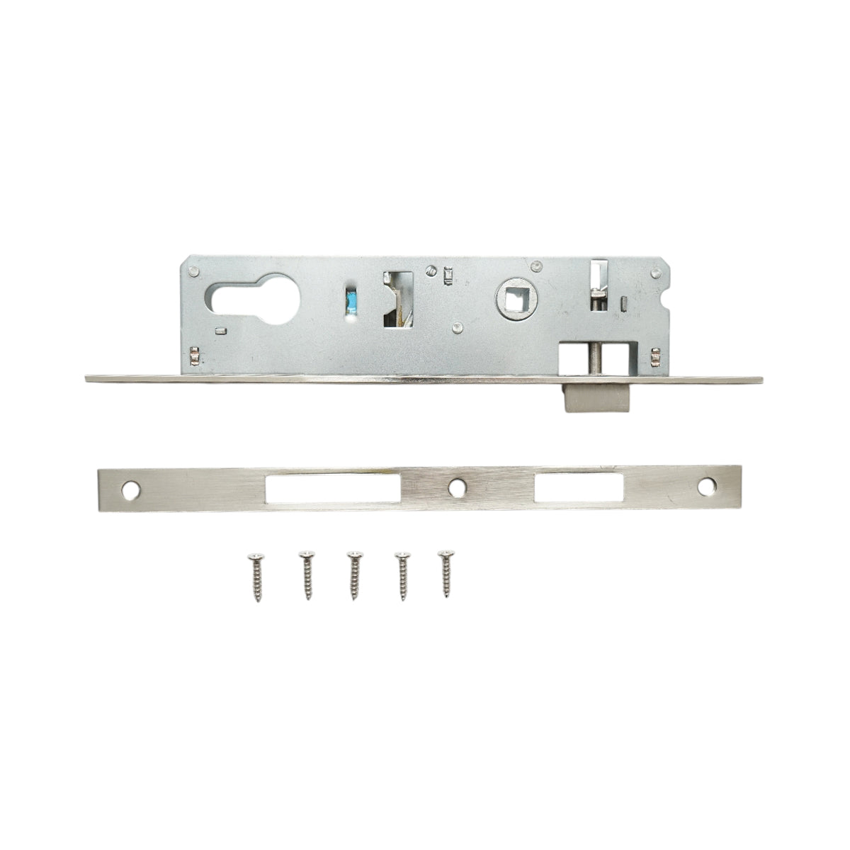 Beépített ajtózár nyelvvel 43x174mm, előlap 16x240mm, szatén nikkel, csavarok mellékelve