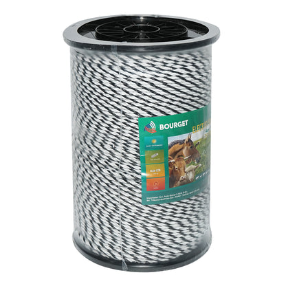 Fekete-fehér drót 4mm 3x0.2mm SS, 500m elektromos kerítés, ellenállás 9 Ohm Bourget