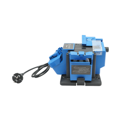 Elektromos kés élességítő gép 220V, 65W, 7000rpm, szög 15-50°, élességítési szélesség 6-51mm, fúrók 3-13mm, olló, vésők, gyalufák