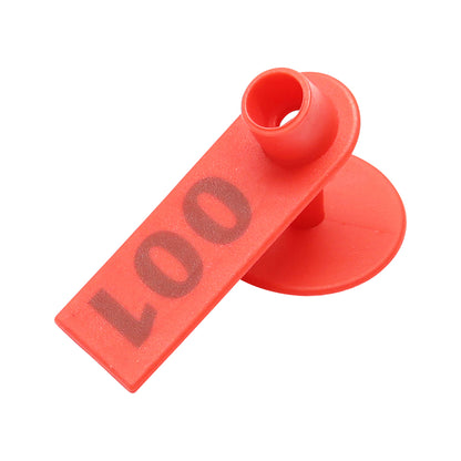 100 darab számozott füljelző készlet 001 -100 piros kecskékhez, juhokhoz Breckner Germany