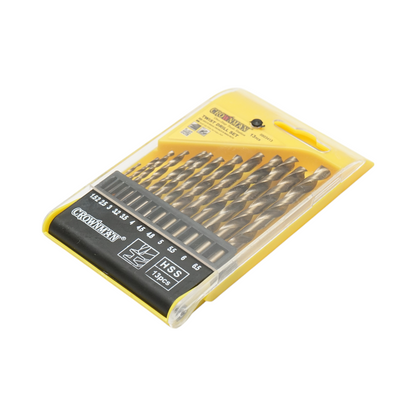 13 darabos HSS 1,5-6,5 mm-es DIN 338 HSS 1,5-6,5 mm-es hengeres szárú csavarfúró készlet fémhez Crownman