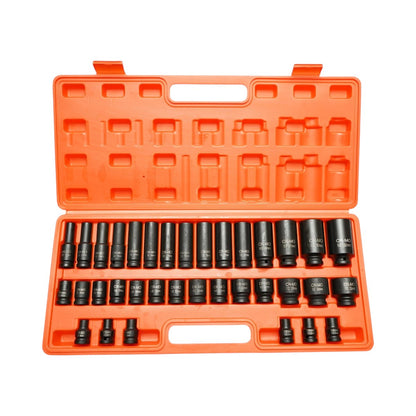 Breckner Germany ütközőkulcs készlet, Ütődugókulcs készlet 8-32mm és hosszú 10-32mm, 1/2 inch négyzet Cr-Mo 35 darab