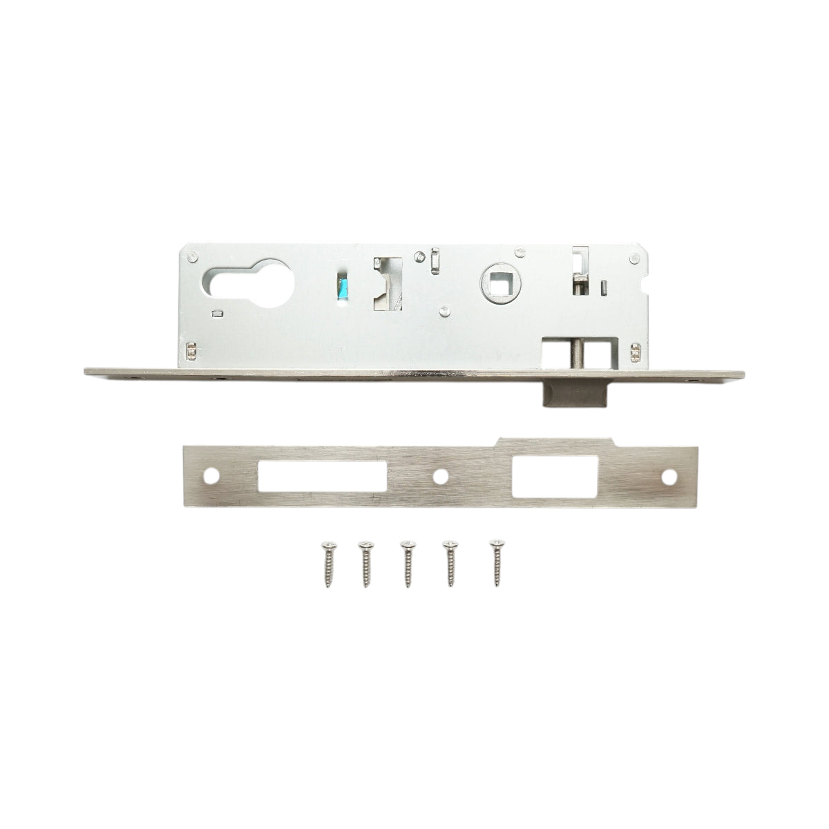 Beépített ajtózár nyelvvel 48x174mm, előlap 23x240mm, szatén nikkel, csavarok mellékelve