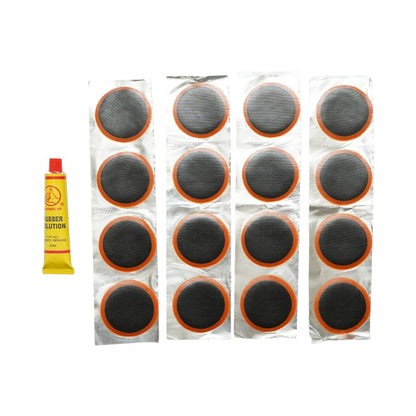 16 darabos 50mm-es kerek gumifolt, defektjavító készlet pneumatikus tömlőkhöz + 1 db 20ml-es ragasztó tubus