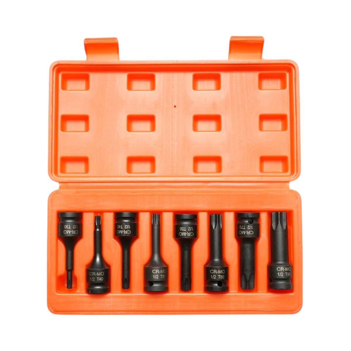Torx T30–T80 csőkulcs készlet, 1/2" négyszög meghajtással, Cr-Mo, 8 db – Breckner Germany