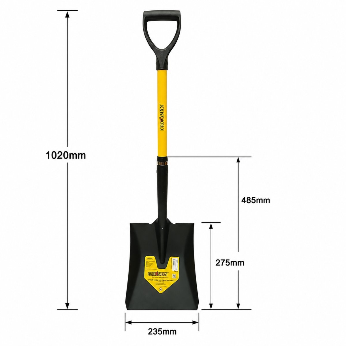 Crownman egyenes acél lapát 235x275x1020mm, üvegszál nyél D fogantyúval