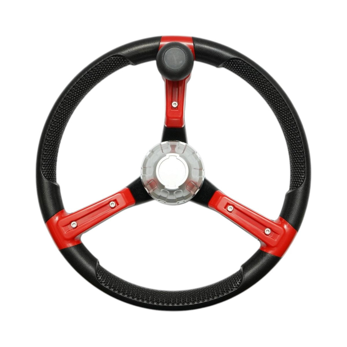 Breckner Germany univerzális traktor kormány 390mm, 25mm rögzítés Z=24, 360 fokos forgó fogantyú, piros-fekete
