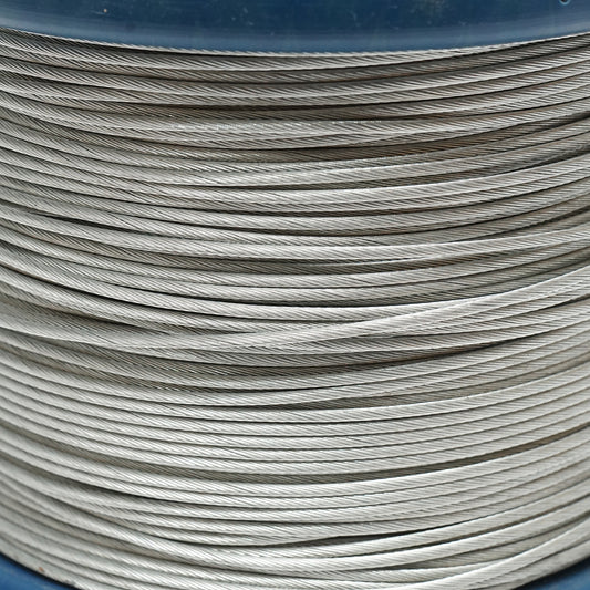 Horganyzott acélkábel 2mm, 1x19 szál, maximális terhelés 80Kg, súly 4.8Kg, 250m/tekercs