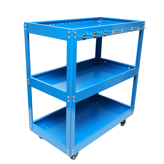 Kerekes fém kocsi 3 polccal és szerszámtartókkal 660x360x730mm