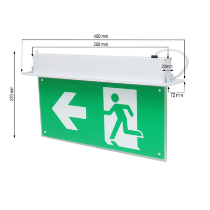 EXIT LED vészjelzés lámpa 220V, 3W, Li-ion 1800mAh akkumulátor, beépített szerelés, 3 órás üzemidő IP20