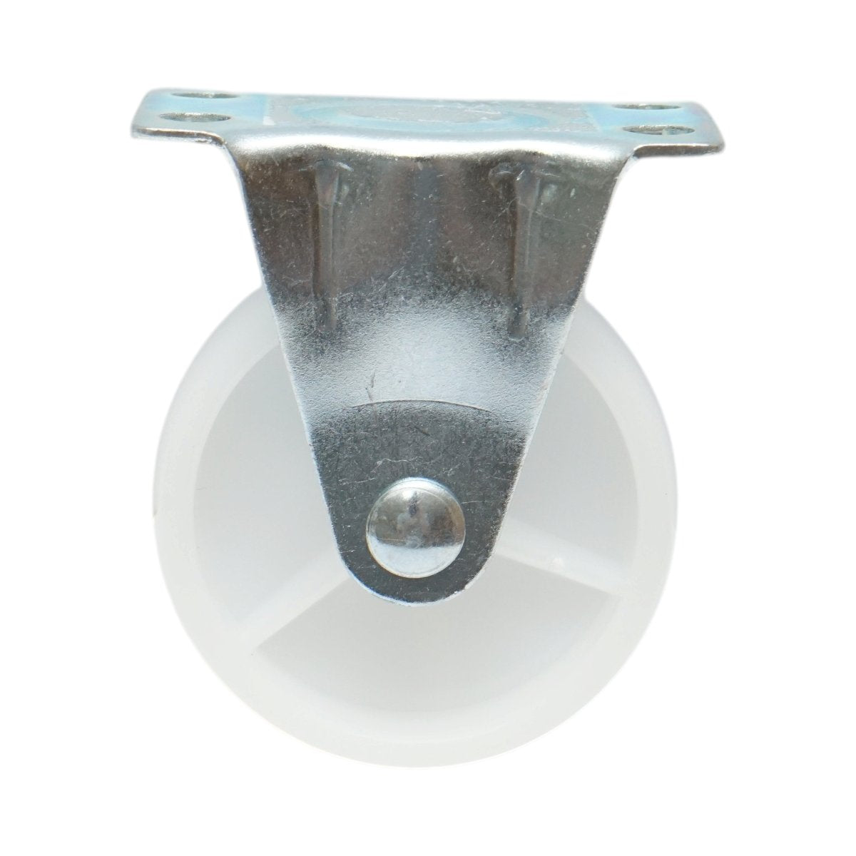 Rögzített kerék 65x23mm fék nélkül, fehér polipropilén, acél lemez 70x44mm 35kg
