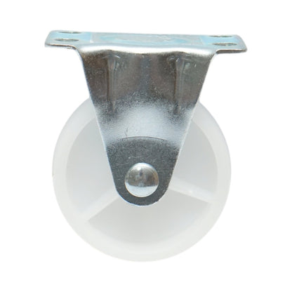Rögzített kerék 65x23mm fék nélkül, fehér polipropilén, acél lemez 70x44mm 35kg