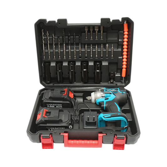 Ütőcsavarozó 1/2 inch, 2 akkumulátor 21V, 3Ah Li-ion, LED, brushless, nyomaték 400Nm, csőkulcs, fúrók, biták 31 darab Breckner Germany