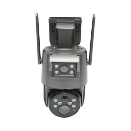 6 MP-es kettős objektíves megfigyelő kamera, 4G, WIFI 2,4 GHz, napelemmel, 10000 mAh akkumulátorral, 360 fokos PTZ, emberi PIR érzékelés, éjjellátó és Ubox alkalmazás.