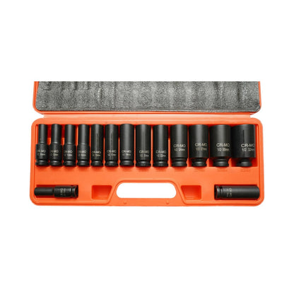 Breckner Germany hosszú ütőkulcs készlet, Ütődugókulcs készlet 10-32mm, 1/2 inch négyzet Cr-Mo 15 darab