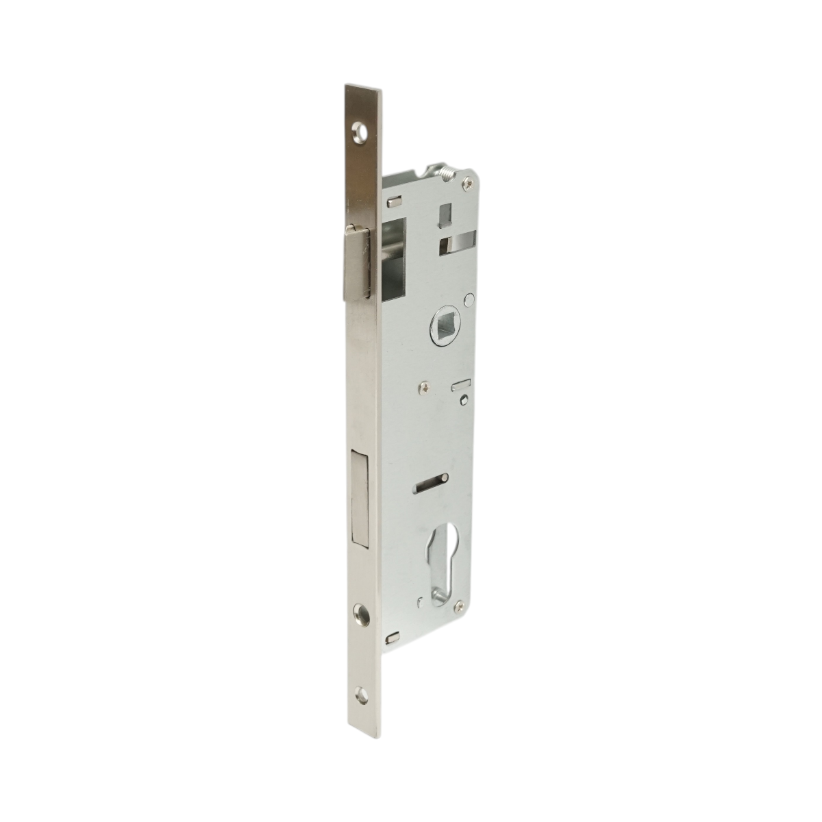Beépített ajtózár nyelvvel 48x174mm, előlap 16x240mm, szatén nikkel, csavarok mellékelve