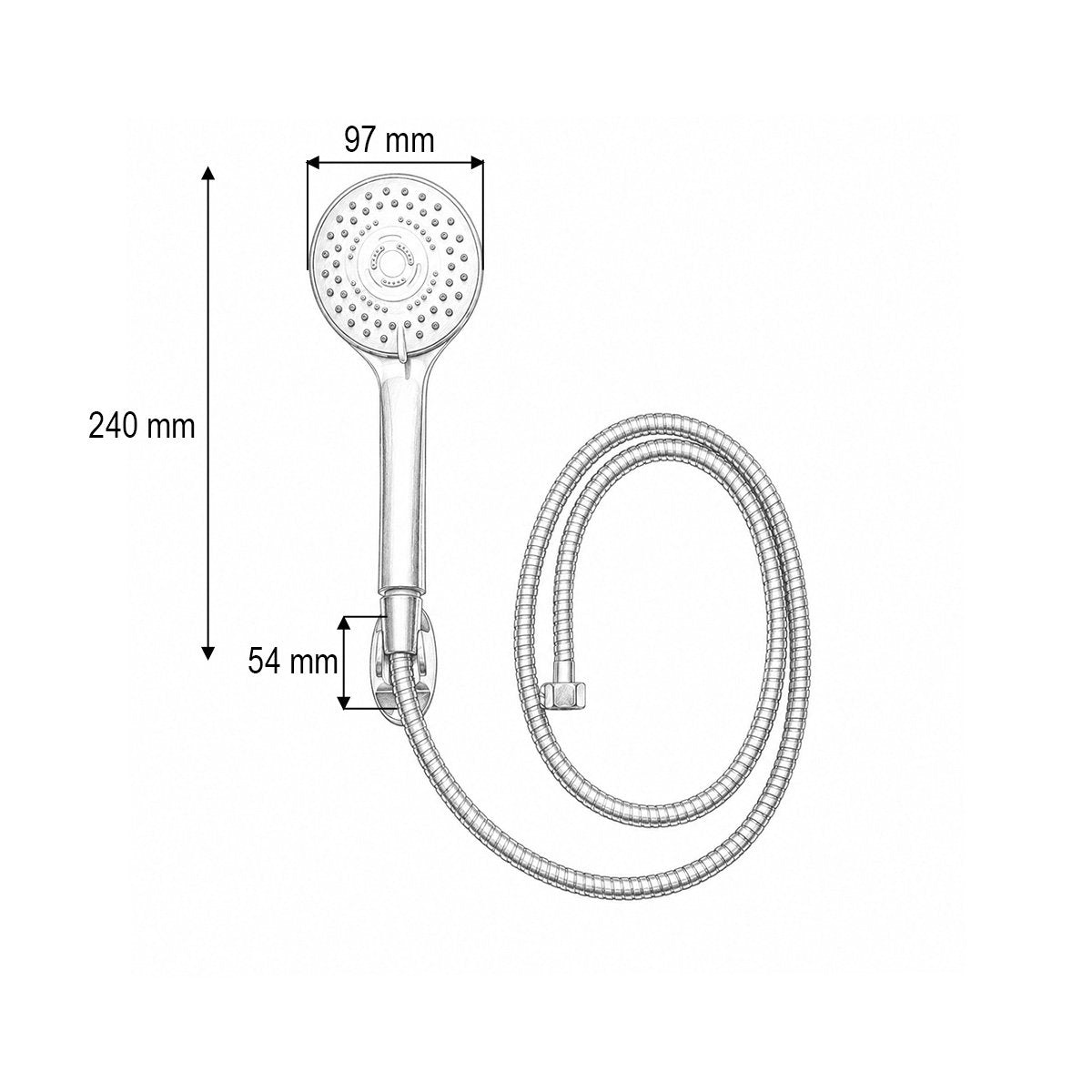 Zuhanyzó szett cinkozott tömlővel 1,5m, falitartó, 5 funkció, fényes króm, műanyag 97x240mm