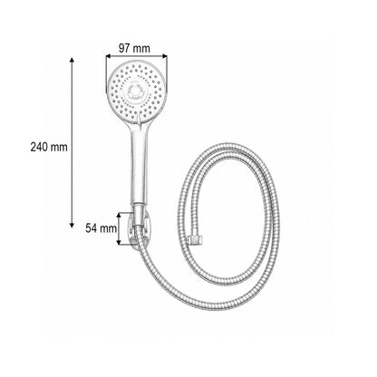 Zuhanyzó szett cinkozott tömlővel 1,5m, falitartó, 5 funkció, fényes króm, műanyag 97x240mm
