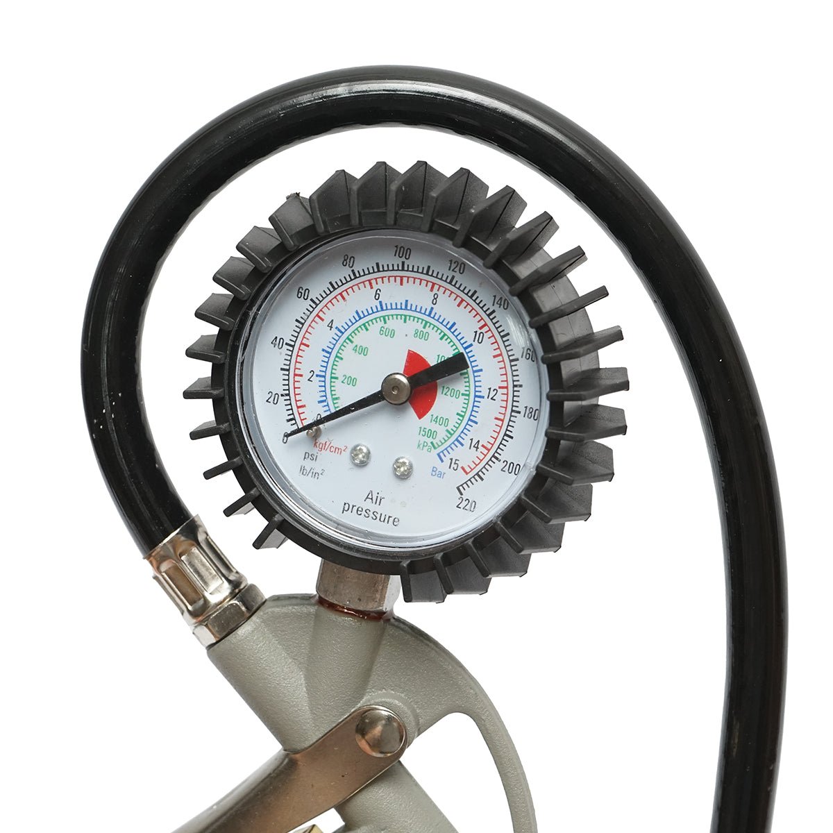 Professzionális gumiabroncs-felfújó pisztoly 360 mm-es tömlővel és mechanikus nyomásmérővel 0-15 bar