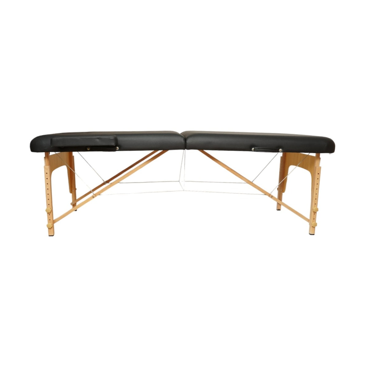 Összecsukható hordozható masszázságy 2 zónás, fa váz, 5cm hab, magasság 55-76cm, fekete ökológiai bőr 60x213cm THOR