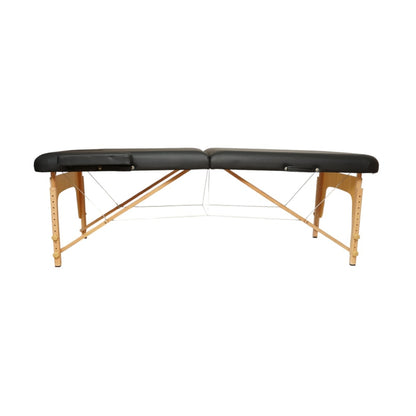 Összecsukható hordozható masszázságy 2 zónás, fa váz, 5cm hab, magasság 55-76cm, fekete ökológiai bőr 60x213cm THOR