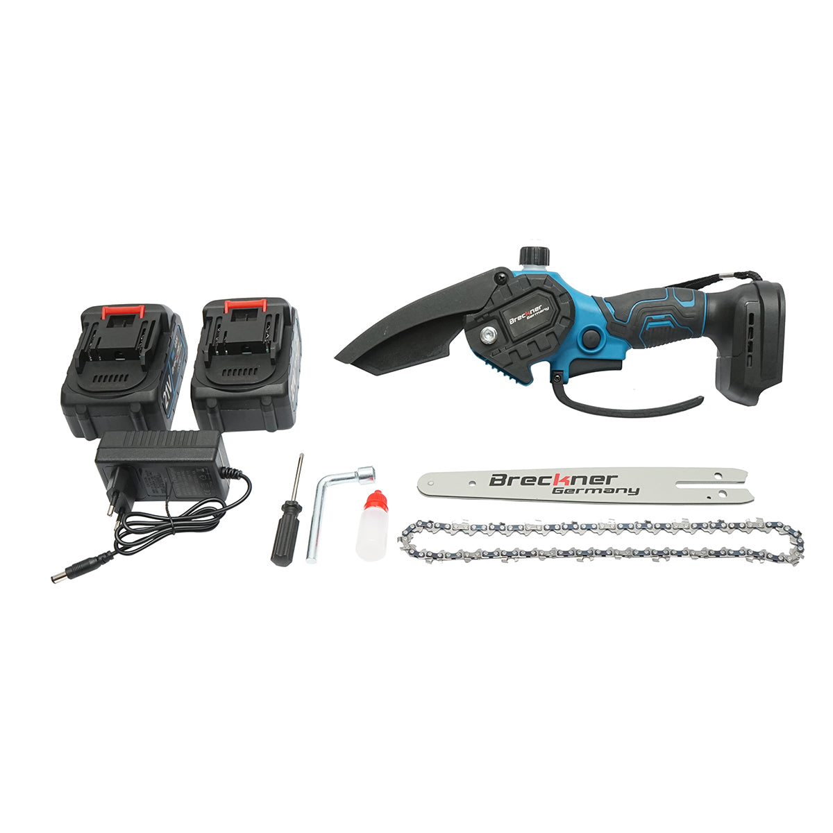 Mini elektromos fűrész 700W, 2 Li-ion akkumulátorral 21V/4Ah, 200mm (8 inch) Breckner Germany