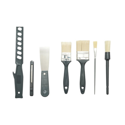 Festés és meszelés szett poliészter trafaretekkel 10cm, 25cm, 4 ecset, spatula, keverő, festéktálca, rács, védőfólia, vágó 15 részes Breckner Germany