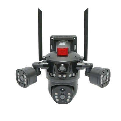 Ai megfigyelő kamera 4G, WIFI 2.4GHz 4 lencsével, 8W napelemmel, 360 PTZ forgó, emberérzékelés, infravörös, riasztás és alkalmazás V380 Pro