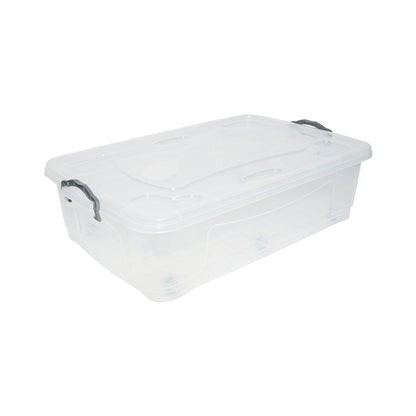 40L tárolódoboz fedéllel és átlátszó műanyag kerekekkel 725x470x200mm