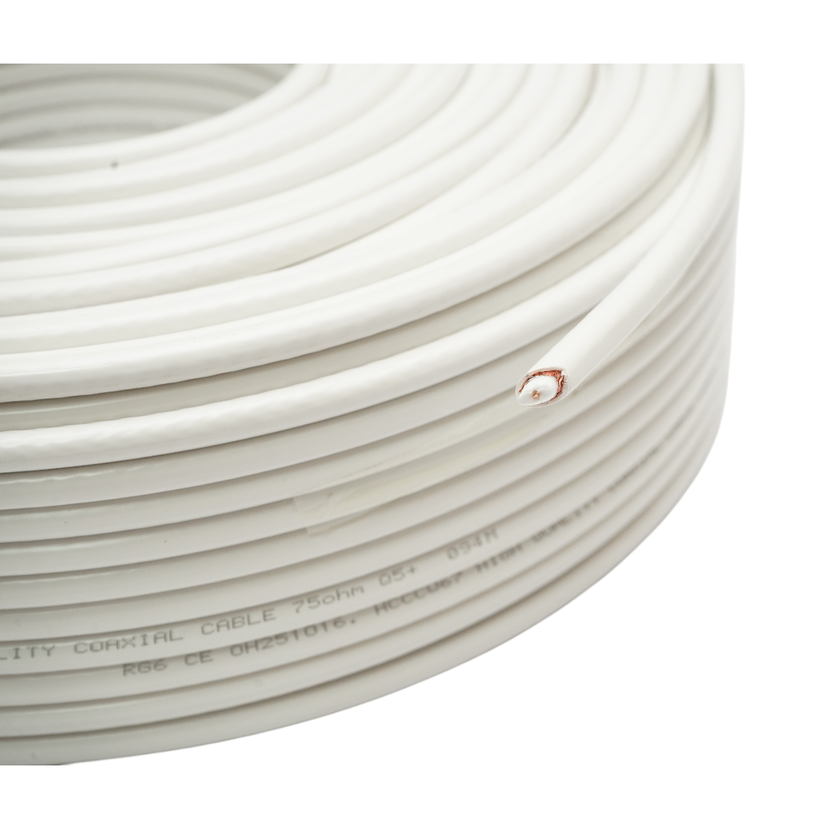 RG6 koaxiális CCTV kábel Q5+ 1mm réz, 75 Ohm, fehér PVC 100m/tekercs