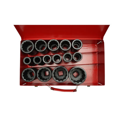 Teherautó dugókulcs készlet 17–50 mm, hosszú, 12-lapos, 3/4" Cr-Mo, 15 részes – Breckner Germany