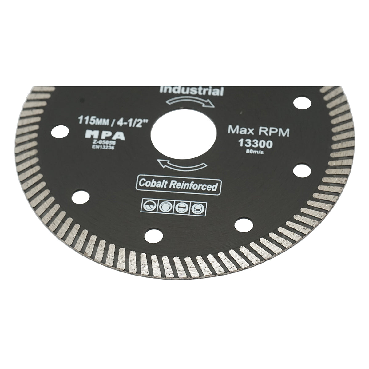 Turbo gyémánt vágótárcsa 115x22.23x1.35mm, max. fordulatszám 13300rpm, nedves/száraz vágás kő, Crownman kerámia csempe vágására