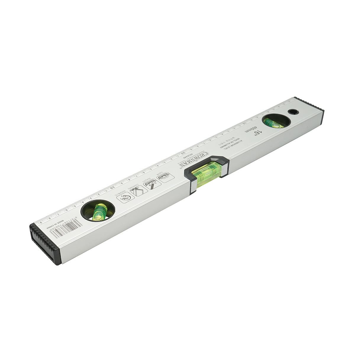 Mágneses alumínium vízmérték 400mm, 3 vízmérték, 0-40cm-es vonalzó Crownman