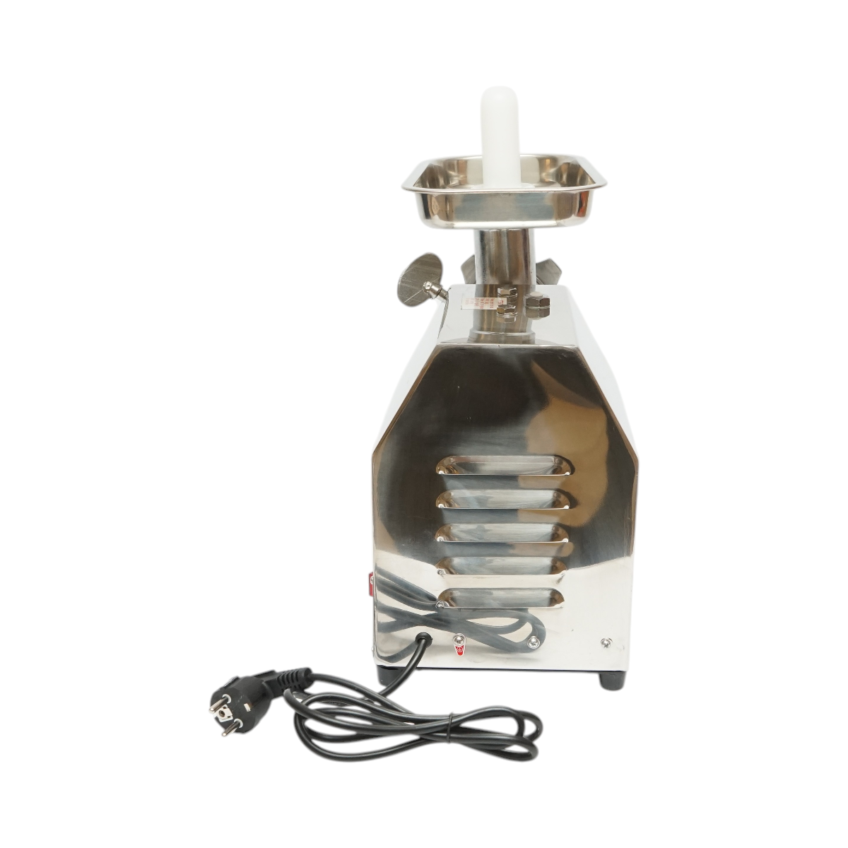 Elektromos húsdaráló rozsdamentes acél 600W, 220V, 100 kg/h kapacitás, kolbászadapter, 2 szita és 2 kés tartozékkal 340x185x365mm