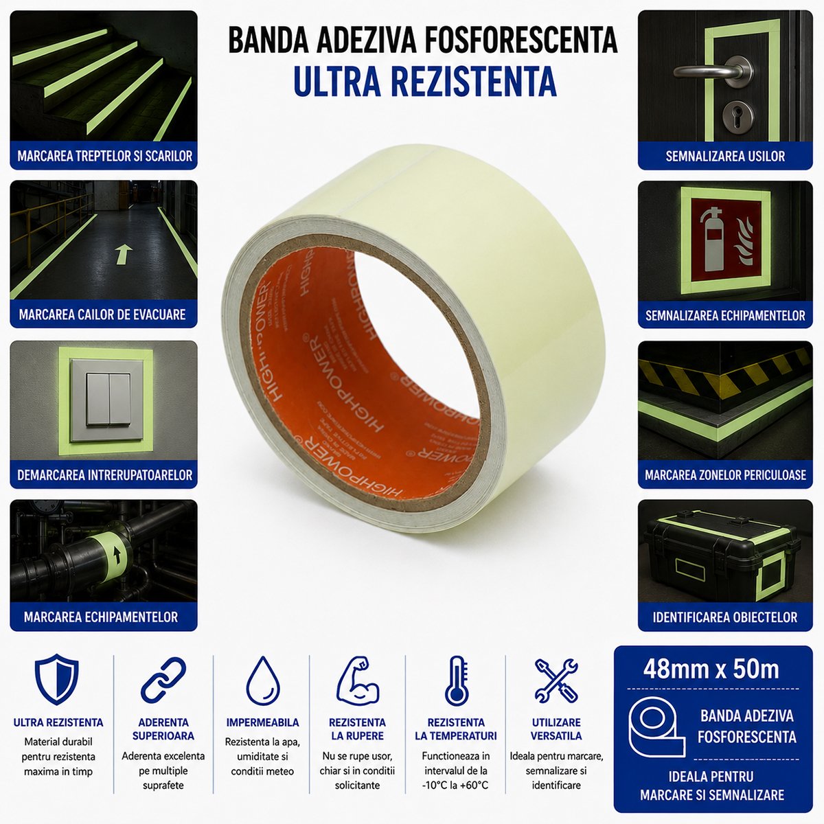 HighPower foszforeszkáló zöld ragasztószalag 48mm x 50m