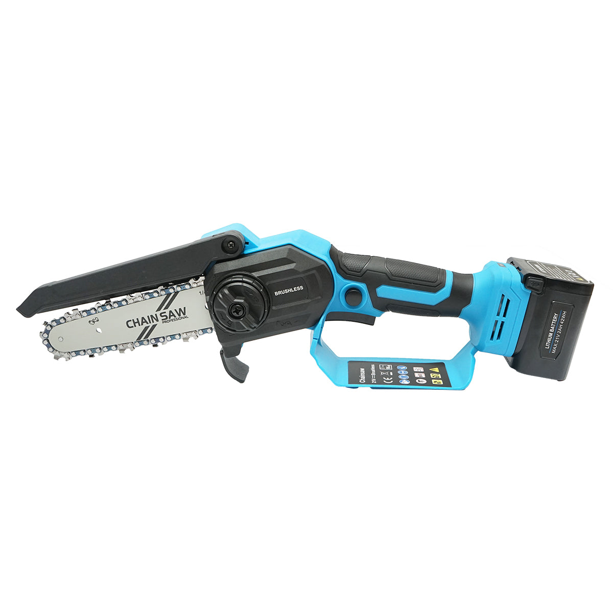 Mini elektromos fűrész 500W Li-ion 21V akkumulátorral, vágási átmérő 180mm