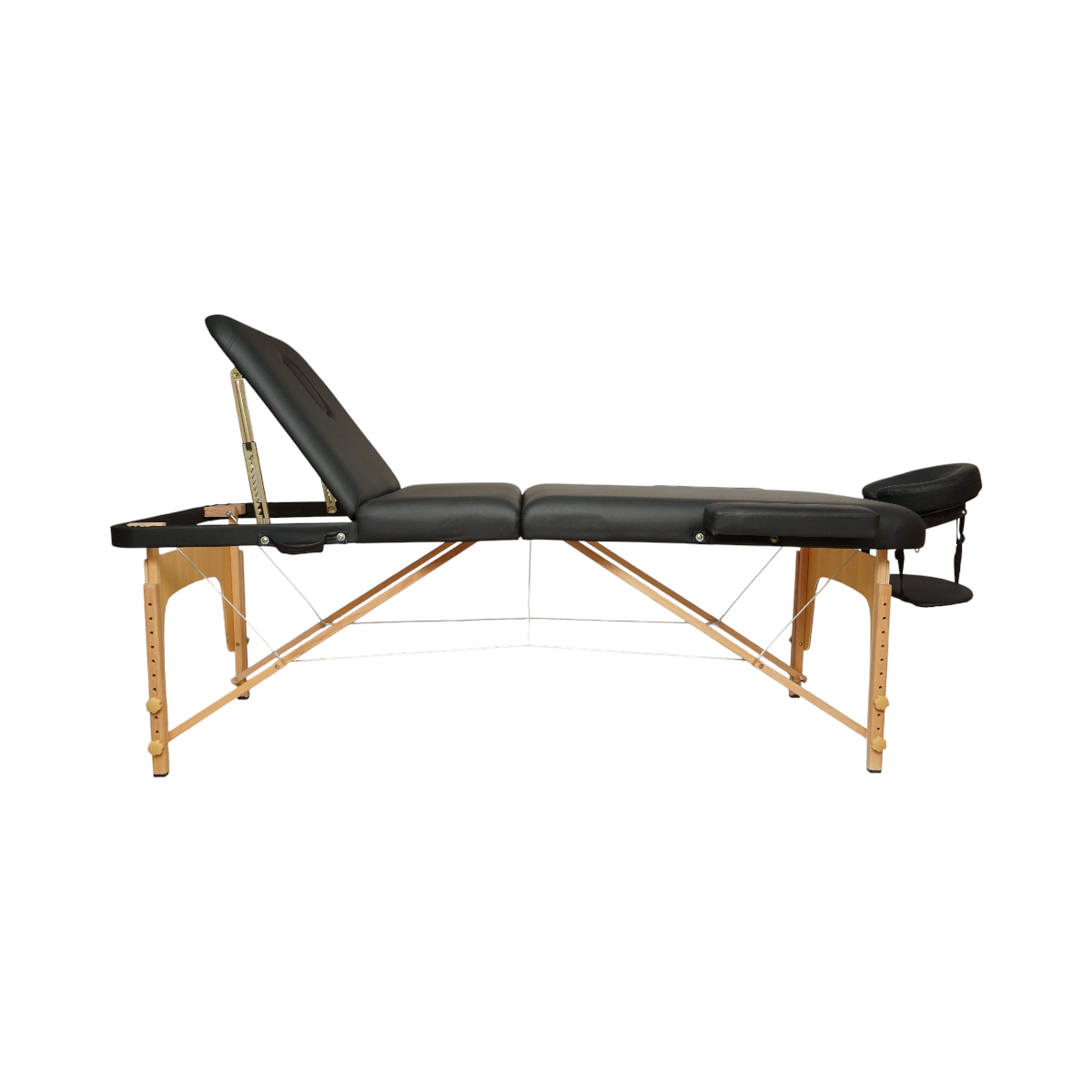 Összecsukható hordozható masszázságy 3 zóna, fa keret, 5cm hab, magasság 55-76cm, fekete ökológiai bőr 60x213cm THOR