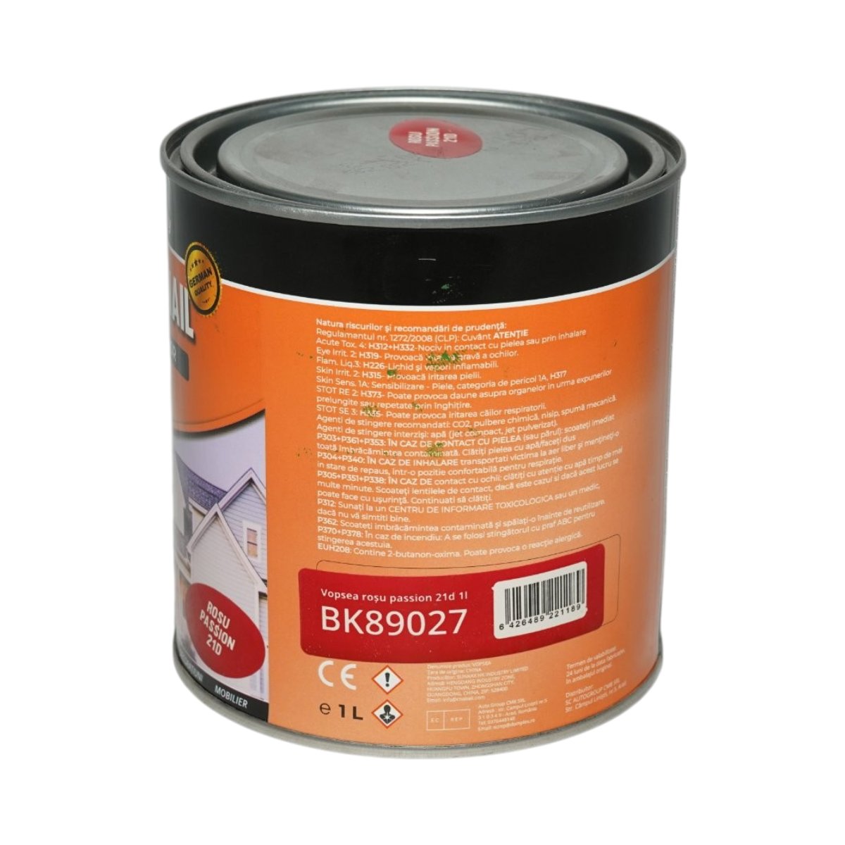 Rozsdagátló zománc festék
 3 in 1 rosu passion 21D pe baza de solvent 1L, direct pe rugina, interior si exterior Breckner Germany