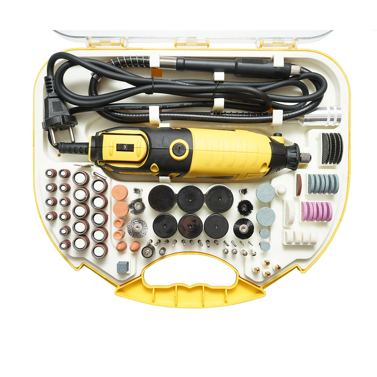 Mini marókészlet 185W, 220V biax típusú, 9 sebességes fogaskerék 8000-35000rpm 211 db Crownman
