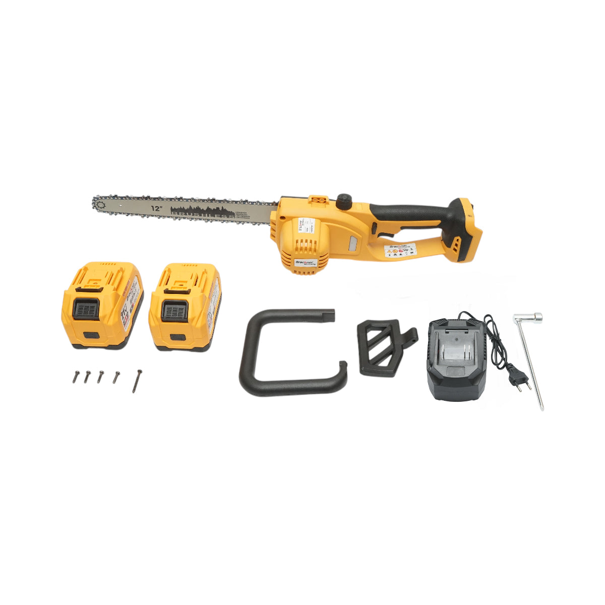 Professzionális elektromos láncfűrész 1060W 2 darab 21V, 6Ah Li-ion akkumulátorral, brushless motor, 12 inch (300mm) lánc Breckner Germany
