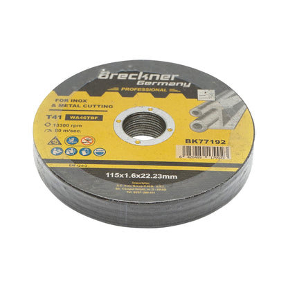 Vágó korong, rozsdamentes acél vágásához és polírozásához T41 115x1.6x22mm Breckner Germany A feltüntetett ár 1db! 10db/csomag