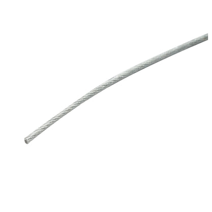 Horganyzott acélkábel 3 mm-es PVC köpennyel, 6x7+FC huzalok, maximális terhelés 230 kg, súly 5,07 kg, 250 m/tekercs.