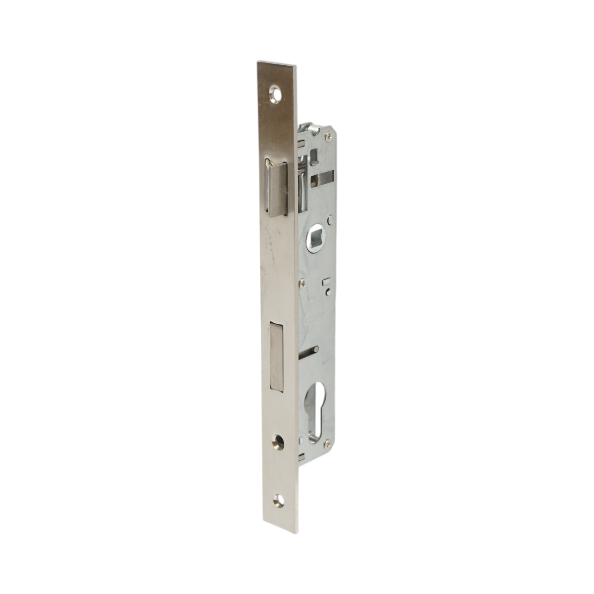 Beépített ajtózár nyelvvel 34x174mm, előlap 23x240mm, szatén nikkel, csavarok mellékelve