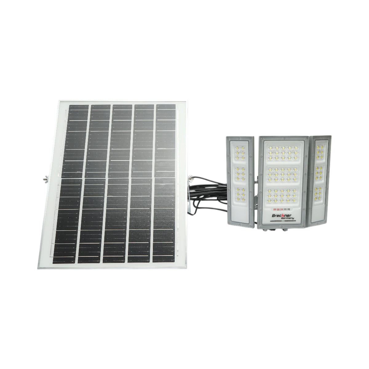 LED lámpa 1300lm, 6500K 25W napelem panellel, LiFePO4 3.2V/15Ah akkumulátor, mozgásérzékelő és távirányító IP66 Breckner Germany