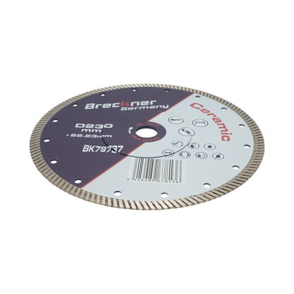 Turbó gyémánttárcsa 230x22.23mm, szegmens 10mm csempékhez, kerámia csempékhez, kemény kerámia, márvány, gránit Breckner Germany